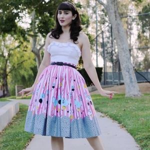 Pinup Couture Pink Skirt with Blue Polka Dot Hem